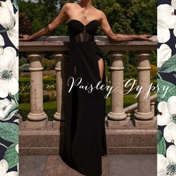 High Fashion Sexy Sheer Corset Fit & Flare Gown With Double Side High Sp… - Picture 2 of 8